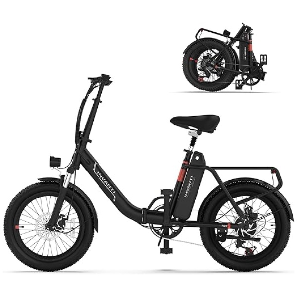 Invanti Tide2 Electric Bike, 20" Fat Tire Step-Thru Electric Bicycle, 900W Peak Motor 45 Miles 20MPH Top Speed, Dual Suspension & 7-Speed Folding Ebike for...