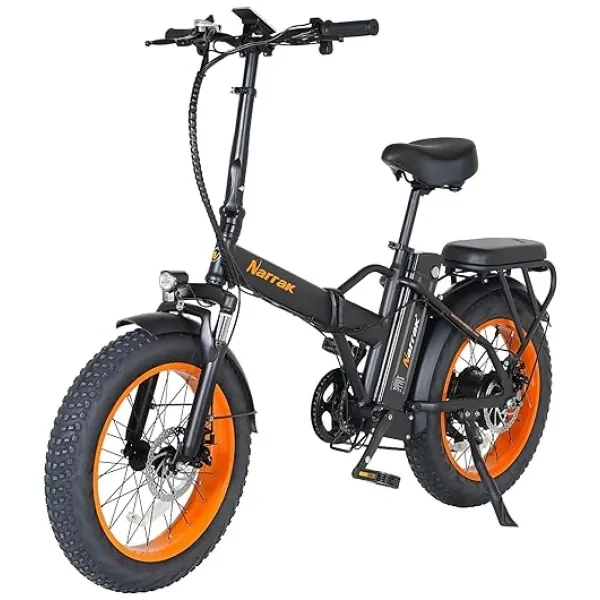 Narrak Fat Tire Folding Electric Bike, 48V & 624Wh Lithium Removable Battery, Peak 1100W Brushless Motor, Max Speed 28Mph, M5 Large LCD Display,...