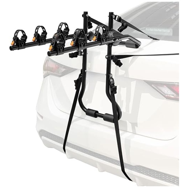 GYMAX Bike Rack, Trunk Mounted 3 Bike Hitch Rack with 2” Receiver & Double Safety Guarantee, Folding Heavy Duty Adjustable Bicycle Rack for Cars,...