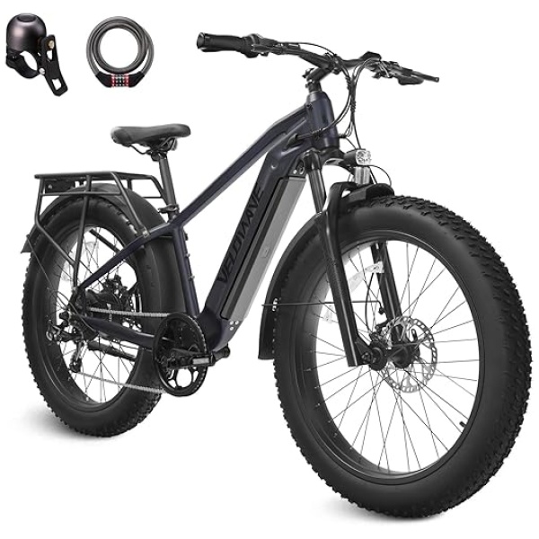 VELOWAVE Electric Bike for Adults 750W BAFANG Motor 28MPH Mountain Ebike 48V 15Ah Removable LG Cells Battery 26'' Fat Tire E Bike Shimano 7-Speed