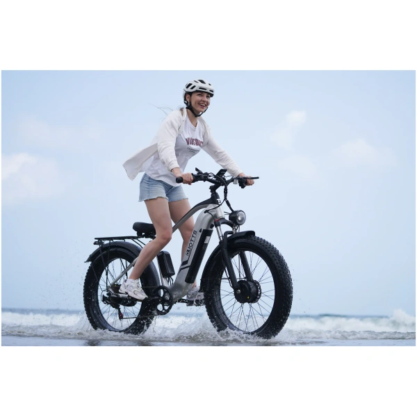 duotts f26 adult electric bike silvery white in action