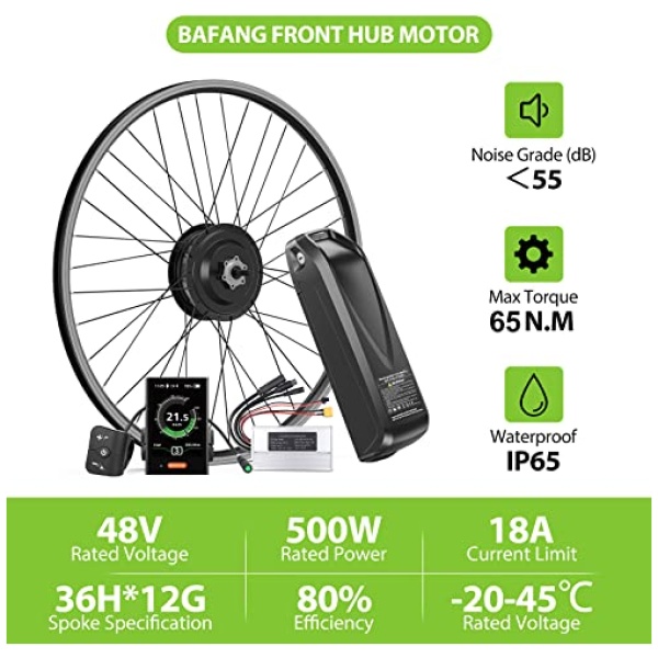 BAFANG 48V 500W Front Hub Motor : Electric Bike Conversion Kit with Battery (Optional) for 20 26 27.5 700C Inch Front Wheel eBike Drive System with... - Image 3