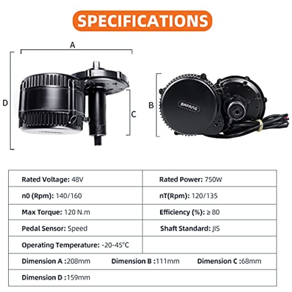 BAFANG BBS02 48V 750W Mid Drive Kit with Battery (Optional), 8Fun Bicycle Motor Kit with LCD Display & Chainring, Electric Brushless Bike Motor... - Image 3