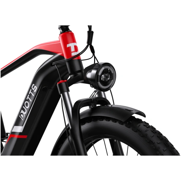 duotts f26 fat tire ebike black-red headlight detail view