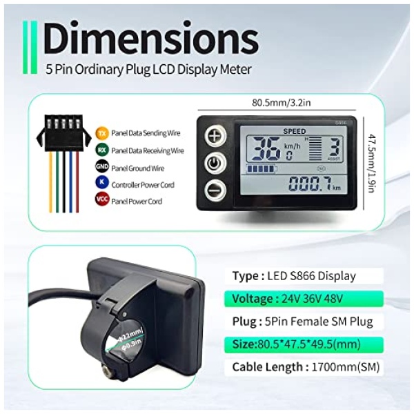 EBike Conversion Kit 500W/1000W/1500W, 36V/48V 22A/30A/35A Brushless Controller Mini LCD S866 Display for Electric Bicycle Scooter Mountain Bike Parts - Image 4