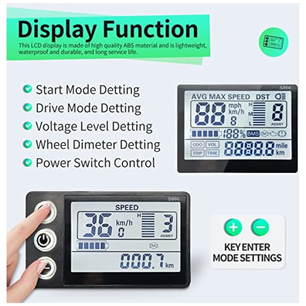 EBike Conversion Kit 500W/1000W/1500W, 36V/48V 22A/30A/35A Brushless Controller Mini LCD S866 Display for Electric Bicycle Scooter Mountain Bike Parts - Image 5