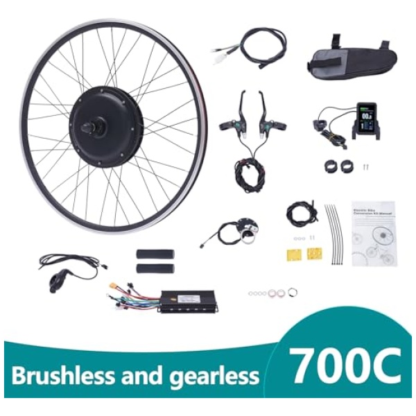 Electric Bicycle Front Wheel Conversion Kit 48V E-Bike Motor Kit Motor Kit with High Speed Brushless Gearless Hub Motor LED Display - Image 2