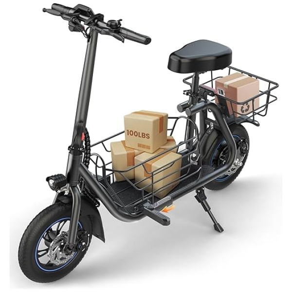 Electric Scooter with Seat for Adults, 550W Powerful Motor, 20-Mile Range, Speed up to 18.6MPH, Ample Storage for Pets & Cargo