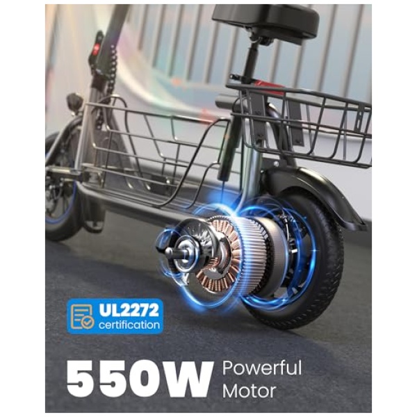 Electric Scooter with Seat for Adults, 550W Powerful Motor, 20-Mile Range, Speed up to 18.6MPH, Ample Storage for Pets & Cargo - Image 3