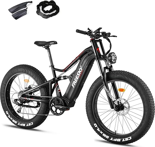 FREESKY Electric Bike for Adults 𝟏𝟔𝟎𝟎𝐖 BAFANG Motor 48V 25Ah 𝐒𝐚𝐦𝐬𝐮𝐧𝐠 Cells Battery Electric Bicycles, up to 35MPH &105 Miles Long Range Ebike, 26" Fat Tire Full Suspension Mountain E Bike