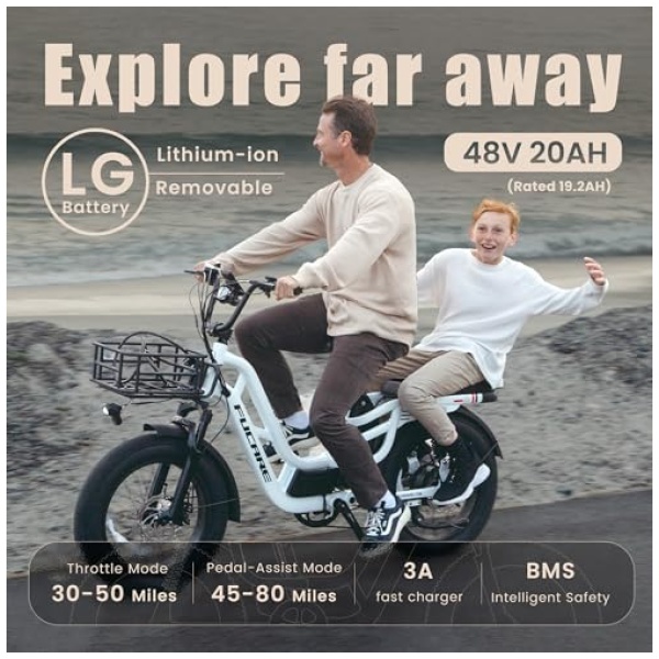 Fucare Libra 1200W Peak Electric Bike for Adults 32MPH 48V 20Ah (Rated 19.2AH) LG Battery EBike, Full Suspension 20"×4.0" Fat Tire 750w Electric... - Image 4