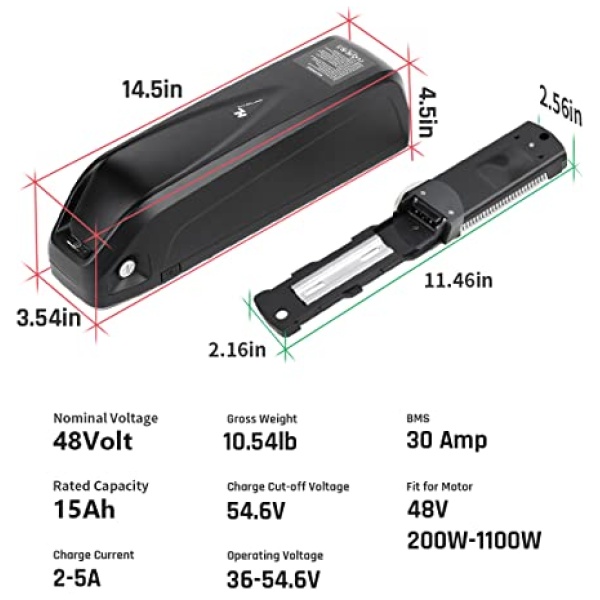 H HAILONG Ebike Battery 48v 15Ah for Electric Bike/Bicycle Motor Kit, 48 Volt Lithium Battery for 200W-1000W Motor with 54.6V 2A 3-Pin XLR Charger... - Image 4