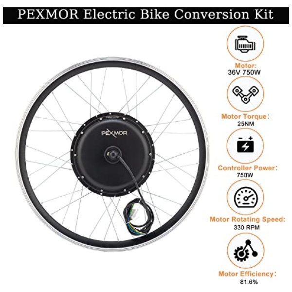 PEXMOR Electric Bike Conversion Kit, 36V 750W Ebike Conversion Kit, 24"/20" Front Ebike Wheel Electric Bicycle Hub Motor Kit 3 Modes Controller... - Image 2