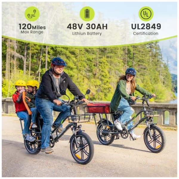 Stepwagon Electric Bike for Adults,Peak 1500W Motor Ebike,120Mlies 28MPH Electric Bike with 48V 30AH Removable Battery,20x3 Fat Tires Electric... - Image 2