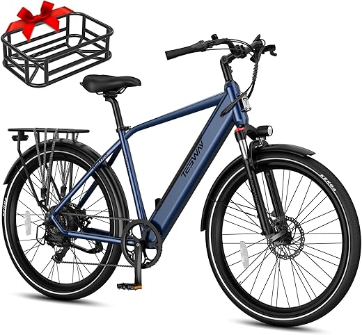 TESWAY 27.5" Electric Bike【BAFANG Motor】 500W/750W Powerful PAS Assisted Ebike【Upgraded Adjustable STEM】 48V 12AH Long Range Ultimate Commuter E-Bike, 40KM/H City Electric Bike for Adults