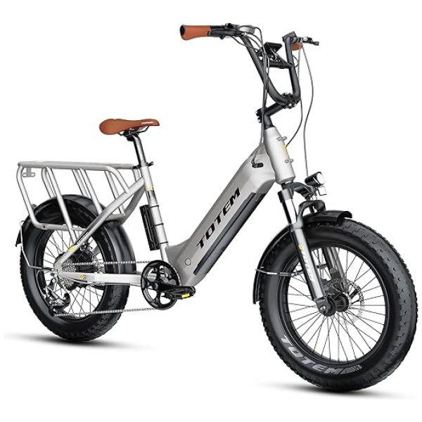 Totem Electric Cargo Bike for Adult-1200W Peak Motor E Bicycles,Max Range 75 Miles-20×3.0" Fat Tire Fast E Bike-Large Load Capacity 330 LB-48V 15Ah...