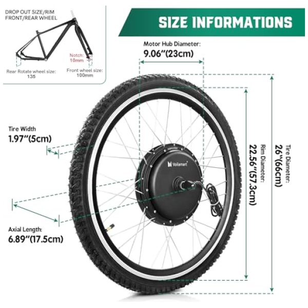 Voilamart 26" Electric Bicycle Conversion Kit 48V 1000W Ebike 100mm Front Hub Motor Wheel Kit E-Bike Conversion Kit with Intelligent Controller PAS... - Image 5