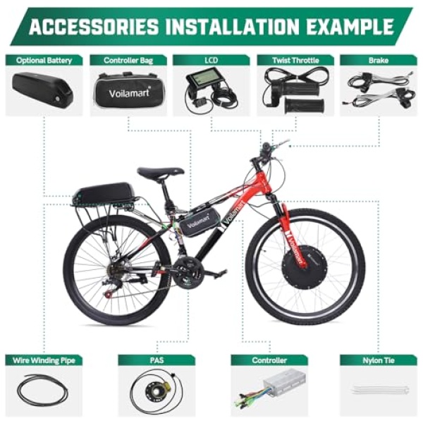 Voilamart 26" Electric Bicycle Conversion Kit 48V 1000W Ebike 100mm Front Hub Motor Wheel Kit E-Bike Conversion Kit with Intelligent Controller PAS... - Image 7