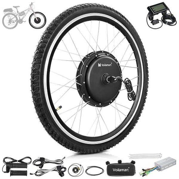 Voilamart 26" Electric Bicycle Conversion Kit 48V 1000W Ebike 100mm Front Hub Motor Wheel Kit E-Bike Conversion Kit with Intelligent Controller PAS...