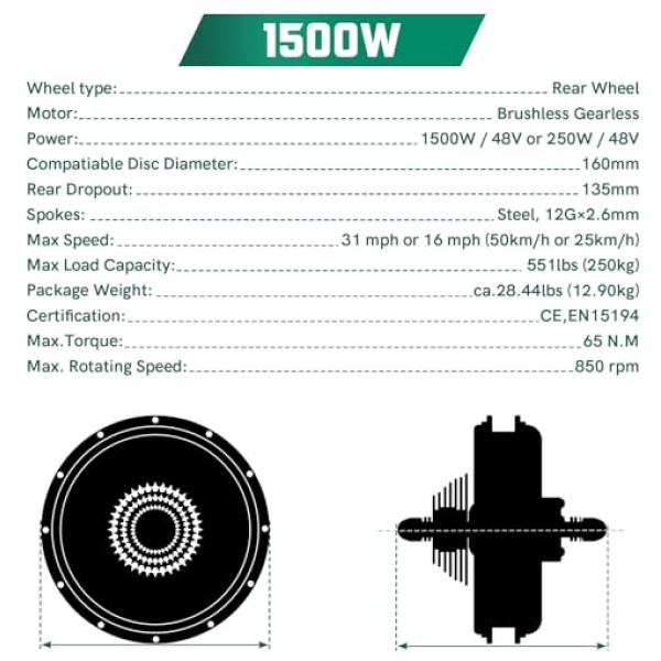 Voilamart 26IN Ebike Conversion Kit 48V 1500W Powerful Electric Bike Hub Motor Wheel Kit with Intelligent Controller and PAS System 750W Restricted... - Image 4