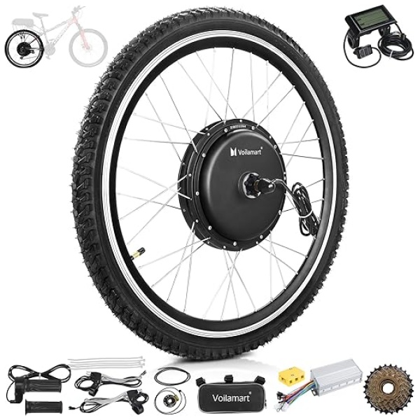 Voilamart 26IN Ebike Conversion Kit 48V 1500W Powerful Electric Bike Hub Motor Wheel Kit with Intelligent Controller and PAS System 750W Restricted...