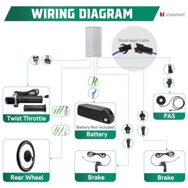 Voilamart Electric Bicycle Wheel Kit 26" Hub Motor Wheel 48V 1000W E-Bike Conversion Kit Cycling Hub Motor with Intelligent Controller and PAS... - Image 5