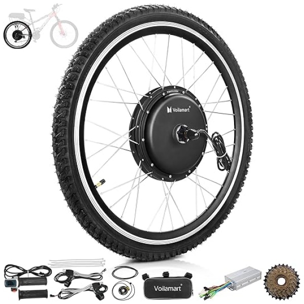 Voilamart Electric Bicycle Wheel Kit 26" Hub Motor Wheel 48V 1000W E-Bike Conversion Kit Cycling Hub Motor with Intelligent Controller and PAS...