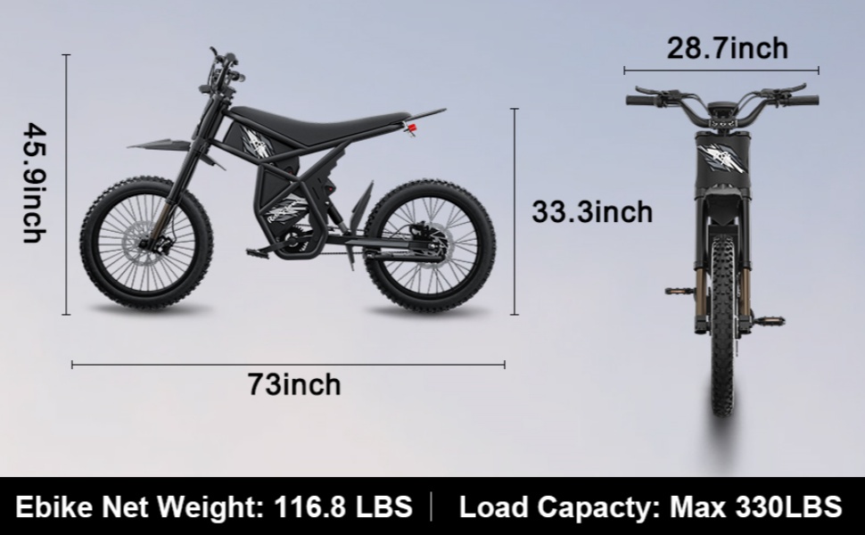 riding'times gt73 electric dirt bike dimensions