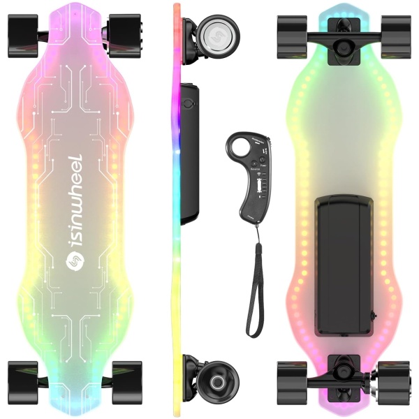 isinwheel V6 Pro Electric Skateboard with Pedal Lights & Remote Control