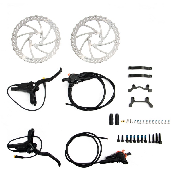 EUNORAU 2-Piston Hydraulic Disc Brake Sensor Set with 180MM Brake Rotors for BBS/ENA motor kits&eBike Upgrade