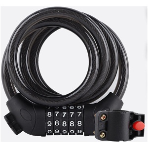 Bicycle lock, high security lock 5 digits,120 cm anti-theft spiral lock for electric bikes